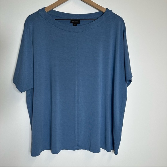 J.Jill Wearever Collection Drapey Short Sleeve Top, Size L, Blue - Picture 1 of 5
